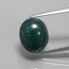 6.77 ct Green Bloodstone Gemstone, Bloodstone Gem in Oval Cabochon Shape for Sale.
