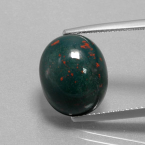 9.64 ct Green Bloodstone Gemstone, Bloodstone Gem in Oval Cabochon Shape for Sale.