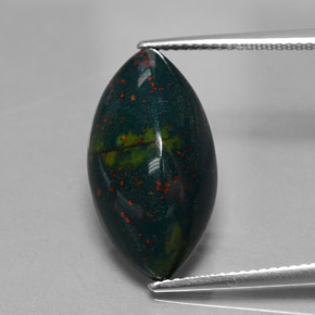 11.82 ct Green Bloodstone Gemstone, Bloodstone Gem in Marquise Cabochon Shape for Sale.