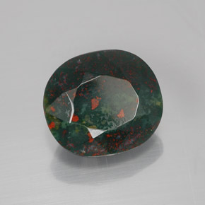 6.44 ct Green Bloodstone Stone, Natural Bloodstone in Oval Facet Shape for Sale