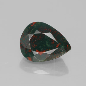 2.41 ct Green Bloodstone Gemstone, Bloodstone Gem in Pear Facet Shape for Sale.