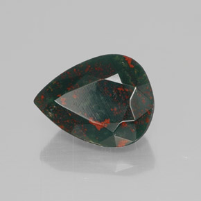2.41 ct Green Bloodstone Stone, Natural Bloodstone in Pear Facet Shape for Sale