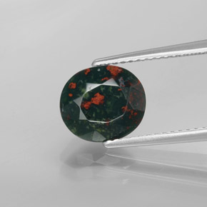 2.19 ct Green Bloodstone Gemstone, Bloodstone Gem in Oval Facet Shape for Sale.