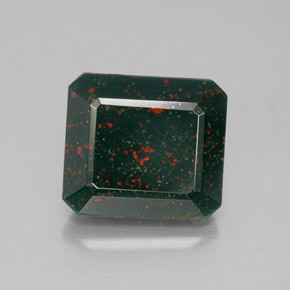 6.36 ct Green Bloodstone Gemstone, Bloodstone Gem in Octagon Facet Shape for Sale.