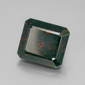 6.36 ct Green Bloodstone Stone, Natural Bloodstone in Octagon Facet Shape for Sale