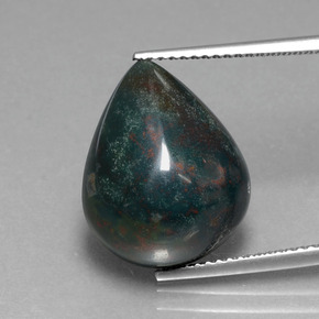 9.51 ct Green Bloodstone Gemstone, Bloodstone Gem in Pear Cabochon Shape for Sale.