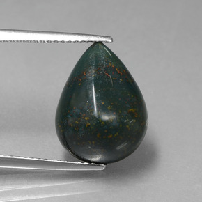 8.21 ct Green Bloodstone Gemstone, Bloodstone Gem in Pear Cabochon Shape for Sale.