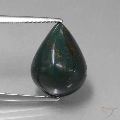 15,5 x 11,6mm grüner Blutstein im Birnen-Cabochon Schliff aus Madagaskar, Gewicht 8,97 ct, Garantiert echter Edelstein in Opaque Reinheit, 1 Stück Blutstein - die Farbe ist Waldgrün, Mohs-Härte von 6,5 - 7 Geeignet für den täglichen Gebrauch im Schmuck, Photo A