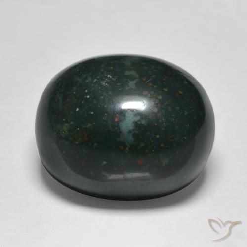 15,3 x 12,4mm grüner Blutstein im Oval-Cabochon Schliff aus Madagaskar, Gewicht 12,2 ct, Garantiert echter Edelstein in Opaque Reinheit, 1 Stück Blutstein - die Farbe ist Tiefgrün, Mohs-Härte von 6,5 - 7 Geeignet für den täglichen Gebrauch im Schmuck, Photo A