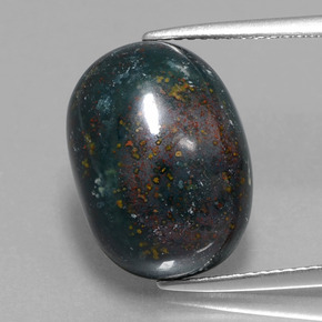 12.09 ct Green Bloodstone Gemstone, Bloodstone Gem in Oval Cabochon Shape for Sale.