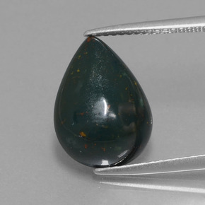 5.91 ct Green Bloodstone Gemstone, Bloodstone Gem in Pear Cabochon Shape for Sale.