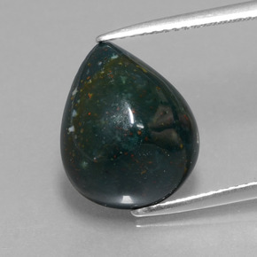 7.99 ct Green Bloodstone Gemstone, Bloodstone Gem in Pear Cabochon Shape for Sale.