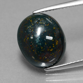 6.89 ct Green Bloodstone Gemstone, Bloodstone Gem in Oval Cabochon Shape for Sale.