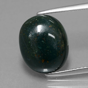 5.82 ct Green Bloodstone Gemstone, Bloodstone Gem in Oval Cabochon Shape for Sale.