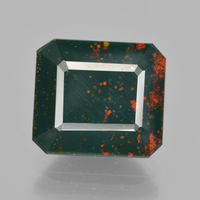 6.67 ct Green Bloodstone Gemstone, Bloodstone Gem in Octagon Facet Shape for Sale.