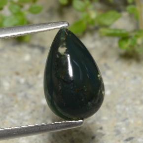2.10 ct Green Bloodstone Gemstone, Bloodstone Gem in Pear Cabochon Shape for Sale.