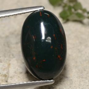 5.49 ct Green Bloodstone Gemstone, Bloodstone Gem in Oval Cabochon Shape for Sale.