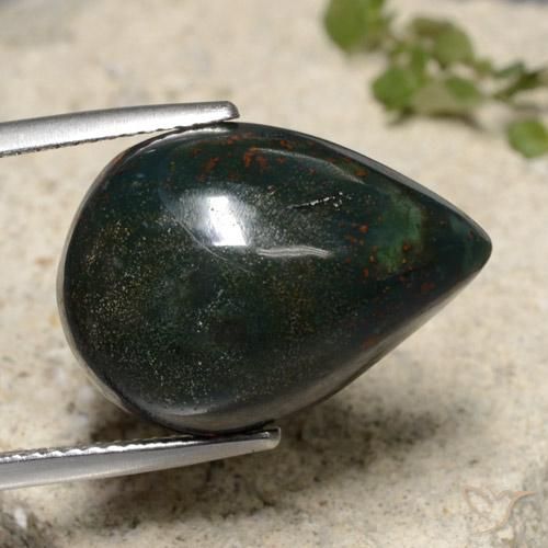 15.14 ct Green Bloodstone Stone, Natural Bloodstone in Pear Cabochon Shape for Sale