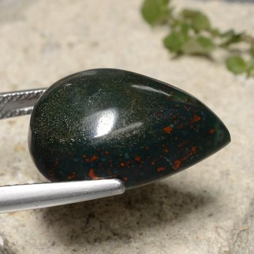 Bloodstone Gemstone in 19.6 x 13.9 mm Size for Sale, Bloodstone Stone in Deep Green Color