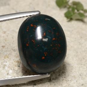 12.57 ct Green Bloodstone Gemstone, Bloodstone Gem in Oval Cabochon Shape for Sale.