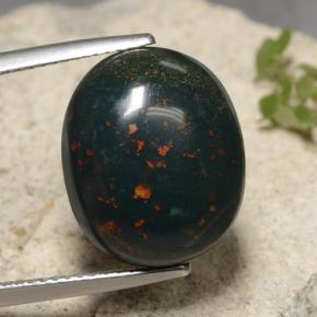 12.58 ct Green Bloodstone Gemstone, Bloodstone Gem in Oval Cabochon Shape for Sale.
