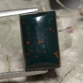 5.62 ct Green Bloodstone Gemstone, Bloodstone Gem in Baguette Cabochon Shape for Sale.