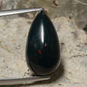 dunkelgrün Blutstein Edelstein - 5.9ct Birnen Cabochon (ID: 474634)