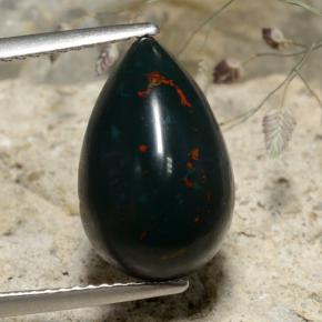 5.77 ct Green Bloodstone Gemstone, Bloodstone Gem in Pear Cabochon Shape for Sale.