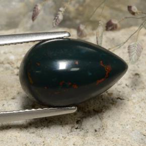 5.77 ct Green Bloodstone Stone, Natural Bloodstone in Pear Cabochon Shape for Sale