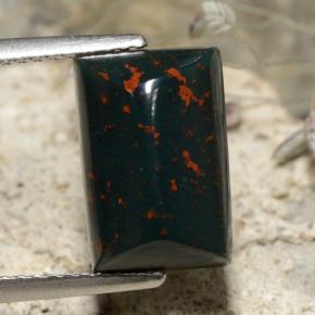 4.62 ct Green Bloodstone Gemstone, Bloodstone Gem in Baguette Cabochon Shape for Sale.