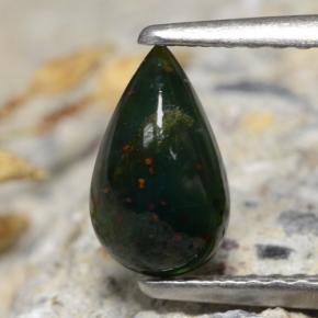 0.83 ct Green Bloodstone Gemstone, Bloodstone Gem in Pear Cabochon Shape for Sale.