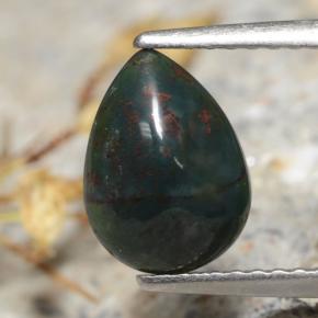 1.26 ct Green Bloodstone Gemstone, Bloodstone Gem in Pear Cabochon Shape for Sale.