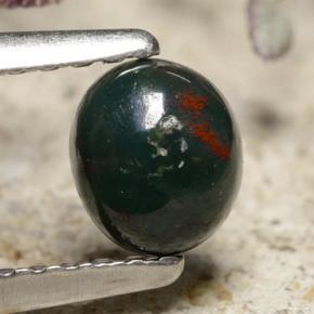 0.43 ct Green Bloodstone Gemstone, Bloodstone Gem in Oval Cabochon Shape for Sale.