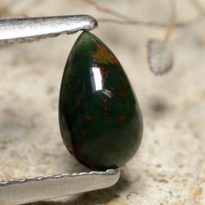 0.44 ct Green Bloodstone Gemstone, Bloodstone Gem in Pear Cabochon Shape for Sale.