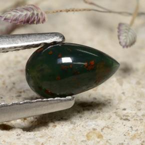 0.44 ct Green Bloodstone Stone, Natural Bloodstone in Pear Cabochon Shape for Sale