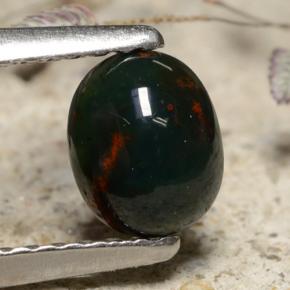 0.53 ct Green Bloodstone Gemstone, Bloodstone Gem in Oval Cabochon Shape for Sale.