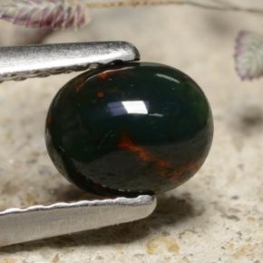 0.53 ct Green Bloodstone Stone, Natural Bloodstone in Oval Cabochon Shape for Sale