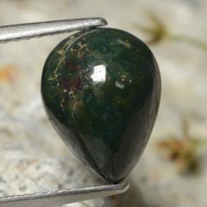 3.37 ct Green Bloodstone Stone, Natural Bloodstone in Pear Cabochon Shape for Sale