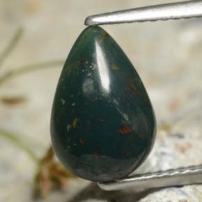 1.92 ct Green Bloodstone Gemstone, Bloodstone Gem in Pear Cabochon Shape for Sale.