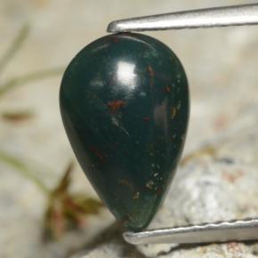 1.92 ct Green Bloodstone Stone, Natural Bloodstone in Pear Cabochon Shape for Sale