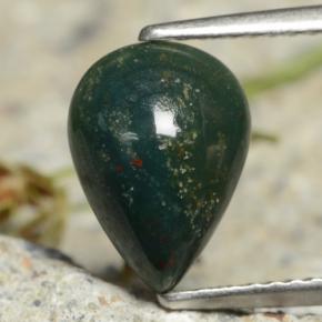 1.81 ct Green Bloodstone Gemstone, Bloodstone Gem in Pear Cabochon Shape for Sale.