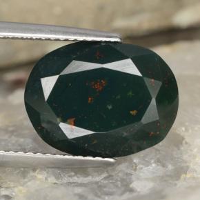7.64 ct Green Bloodstone Gemstone, Bloodstone Gem in Oval Facet Shape for Sale.