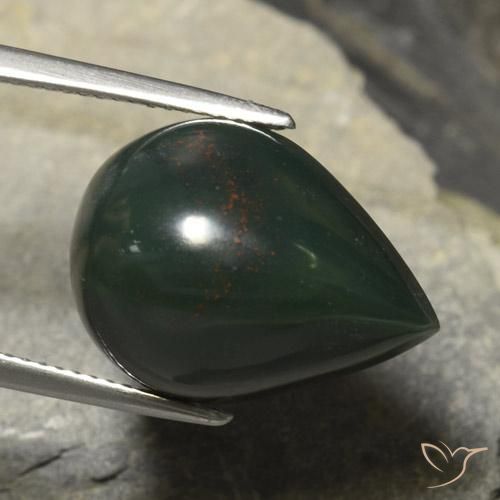 14.78 ct Green Bloodstone Stone, Natural Bloodstone in Pear Cabochon Shape for Sale