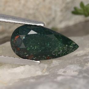 1.78 ct Green Bloodstone Gemstone, Bloodstone Gem in Pear Facet Shape for Sale.