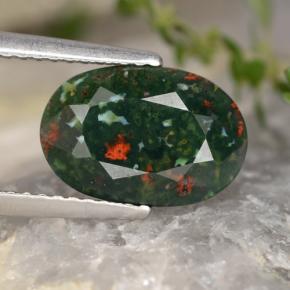 2.14 ct Green Bloodstone Gemstone, Bloodstone Gem in Oval Facet Shape for Sale.