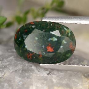 2.14 ct Green Bloodstone Stone, Natural Bloodstone in Oval Facet Shape for Sale