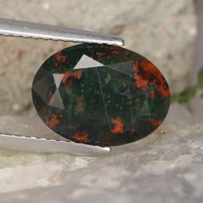 4.10 ct Green Bloodstone Gemstone, Bloodstone Gem in Oval Facet Shape for Sale.