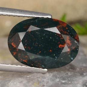 3.62 ct Green Bloodstone Gemstone, Bloodstone Gem in Oval Facet Shape for Sale.
