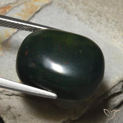 18.22 ct Green Bloodstone Stone, Natural Bloodstone in Oval Cabochon Shape for Sale