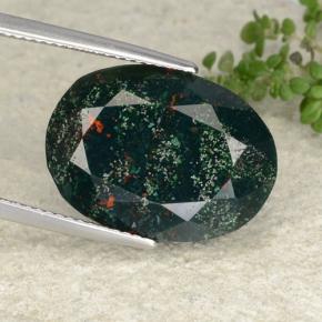 12.32 ct Green Bloodstone Gemstone, Bloodstone Gem in Oval Facet Shape for Sale.